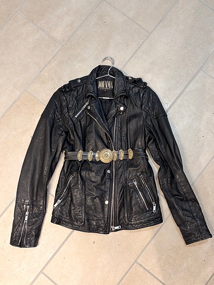 Musta JOFAMA nahkatakki / biker M/38-40