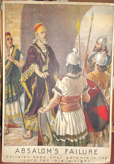 Antiikki uskonnollinen opetustaulu Absalom englanniksi 1910-luku nro 4