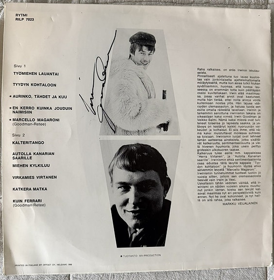 Irwin Goodman - signeerattu LP