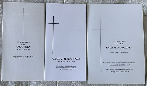 Hautajaisvihkoja - Esa Pakarinen, Georg Malmsten, Johannes Virolainen