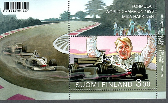1999 Mika Häkkinen 3,00mk, postituore pienoisarkki,  numero 1