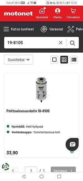 Polttoaine suodatin