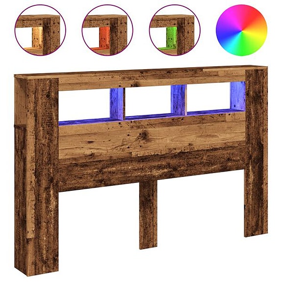 vidaXL Sängynpääty LED-valot vanha puu 160x18,5x103,5 cm tekninen puu(sku857688