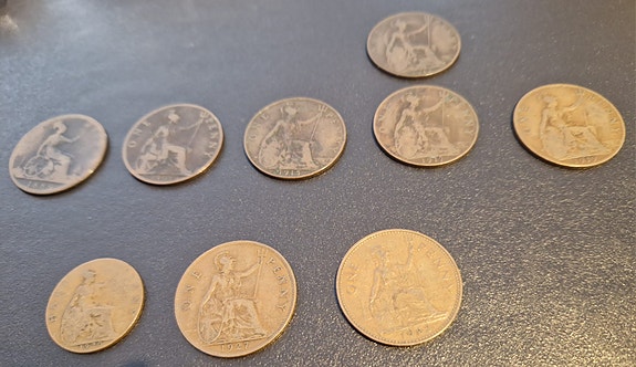One Penny -kolikot 8 kpl vuosien 1889 - 1962 välillä