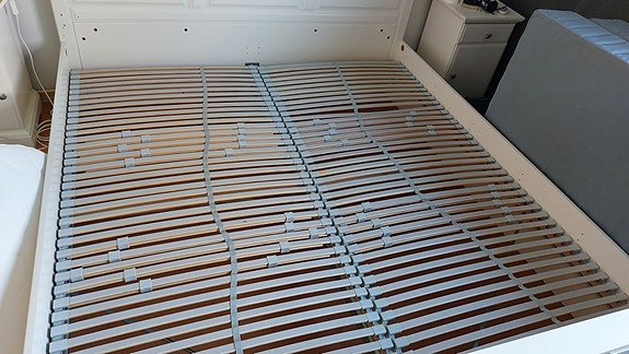 Stylish White Double Bed Frame (with Slats) & 2 Matching Nightstands