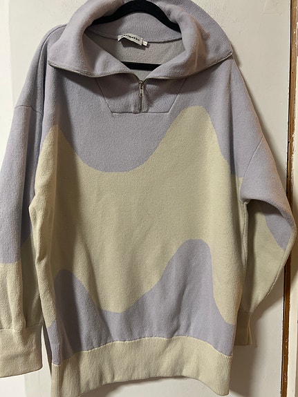 Marimekko Naisten L Lila Beige Puuvillaneulepusero