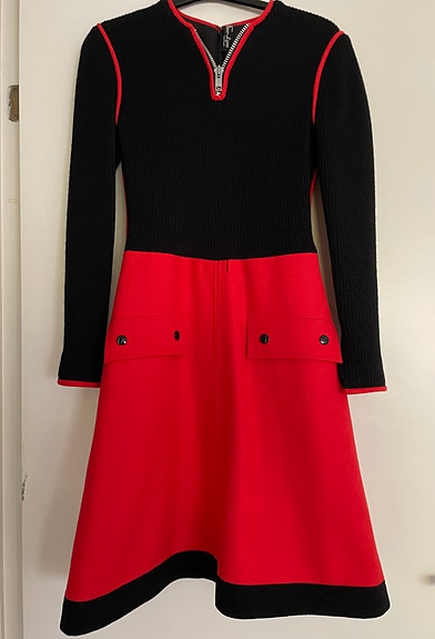 Vintage 60s Space Age hero black red knit dress XXS 32