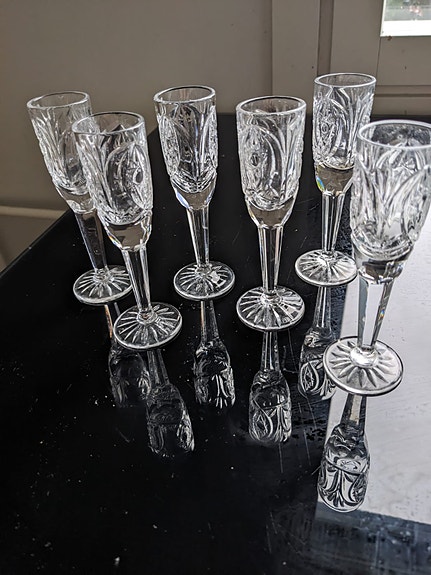 6 konjakkilasit vintage handmade kristalli