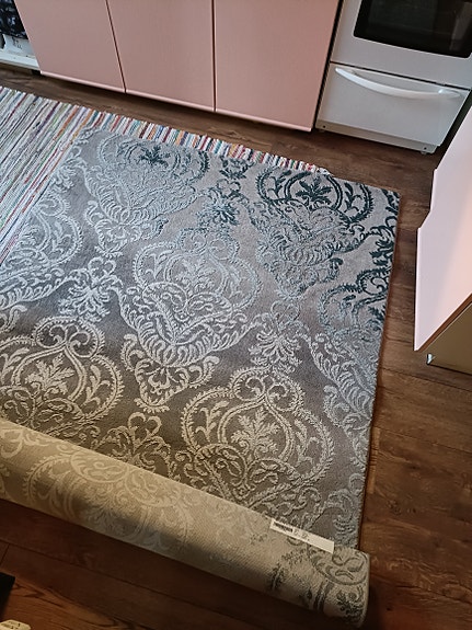 Harmaa-turkoosi kuviollinen matto