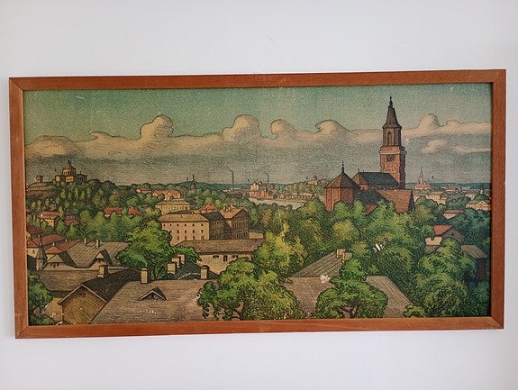Vanha opetustaulu Turku kehystettynä