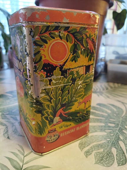 Vanha Veekoo-Kahvia / Veekoo-Tirronen – vintage peltipurkki