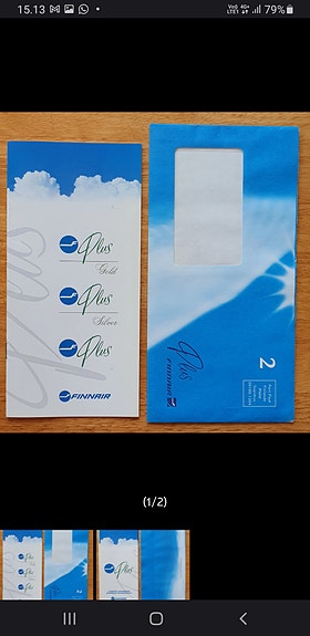 Finnair Plus ohjelma ja kirjekuori