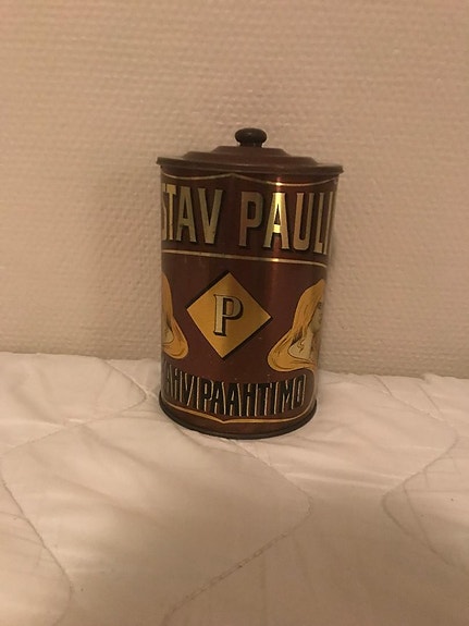 Gustav Paulig 100-vuotta kahvipurkki.