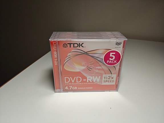 TDK DVD-RW 4.7 GB levyt, 5 kpl pky