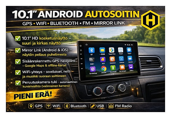 🚗 10.1" Android-autosoitin – GPS, WiFi, Bluetooth, FM ja Mirror Link