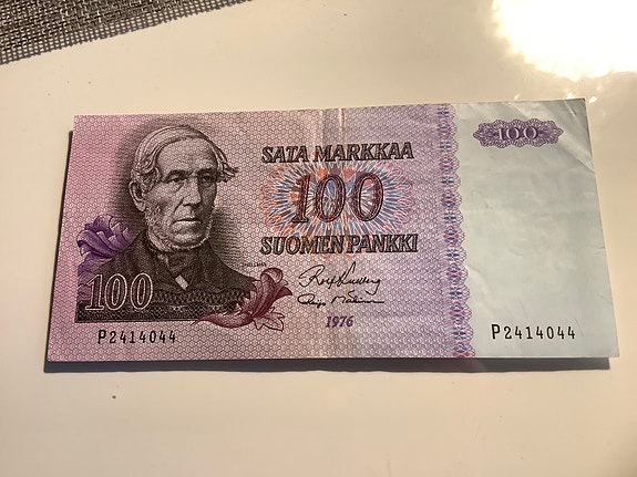 Seteli vanha arvo 100 markkaa vuodelta 1976