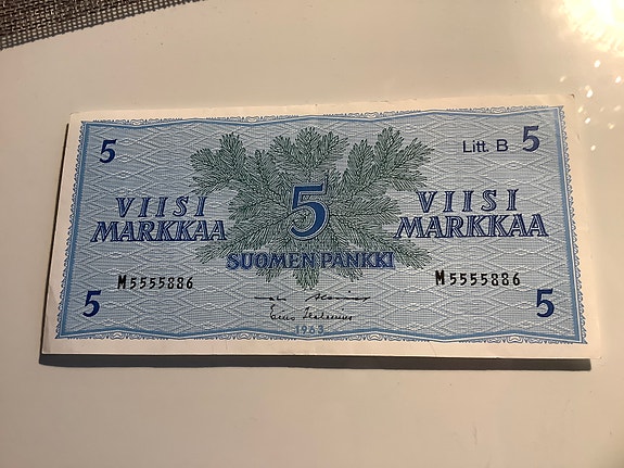 Seteli 5 markkaa Litt.B vuodelta 1963