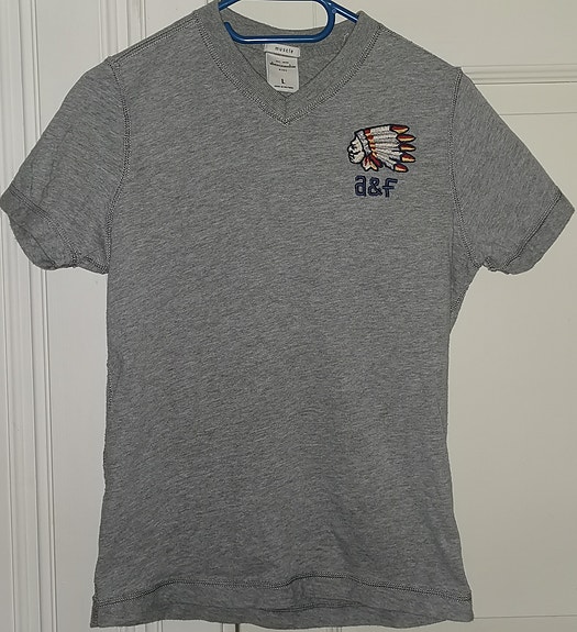 Abercrombie & Fitch A&F Kids Gray T-shirt Size L Embroidered Indian Rare Find!