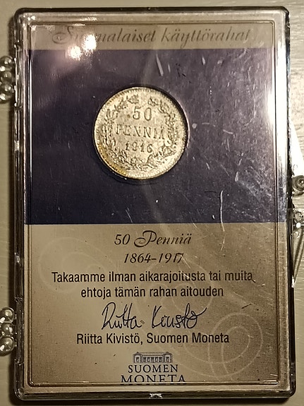 Suomen Moneta 50 Penniä 1864-1917 Hopearaha