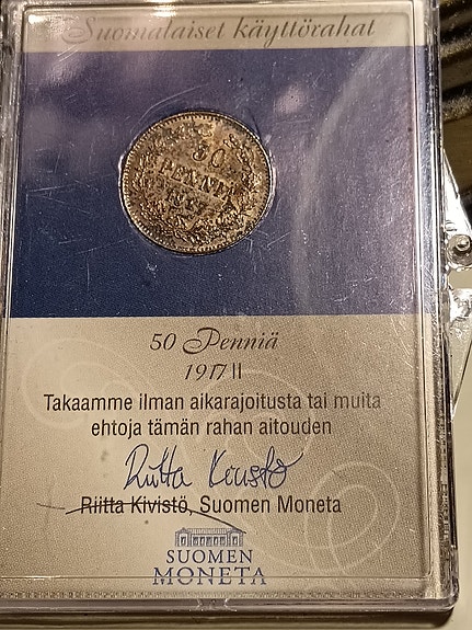 Suomen Moneta 50 Pennia 1916 Hopearaha 18,5 mm
