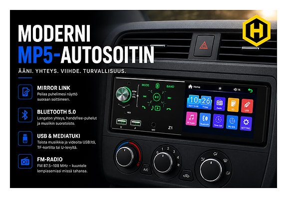 🚗 Moderni MP5-Autosoitin – Bluetooth, Mirror Link, FLAC-ääni, FM-radio