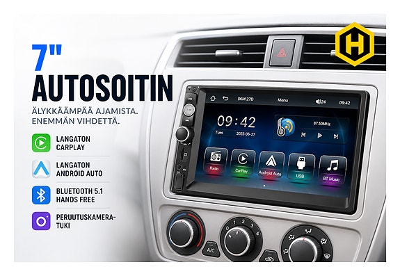 🚘 7" Autosoitin – Langaton CarPlay & Android Auto, Bluetooth, FM-radio