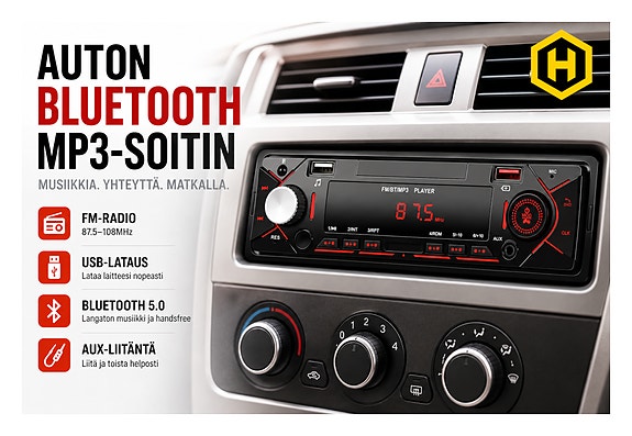 🚘 Auton Bluetooth MP3-soitin – FM-radio, AUX, USB-lataus