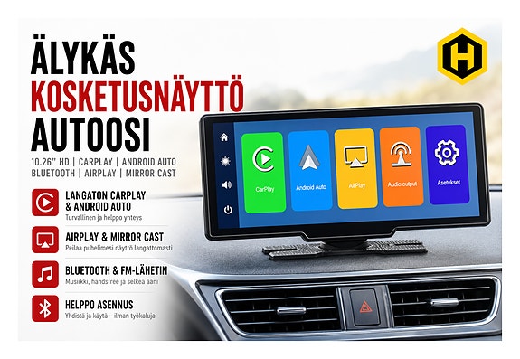 🚘 10.26” Älykäs Auton Kosketusnäyttö CarPlay, Android Auto, Bluetooth, FM