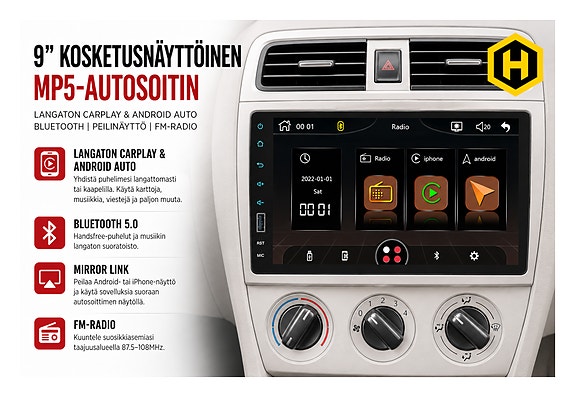 🚘 9" Kosketusnäytöllinen MP5-Autosoitin Langaton CarPlay & Android Auto