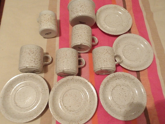 Vintage Pentik Riekko kahvikupit 4 kpl, sokerikko ja kermakko 1970-luku