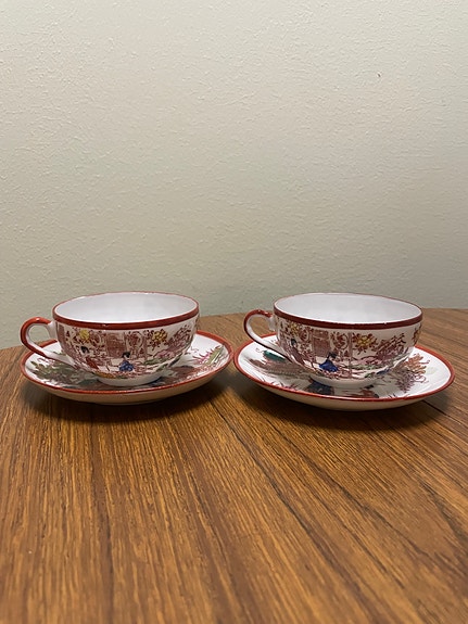 Japanilaiset vintage kutani teekupit ja lautaset