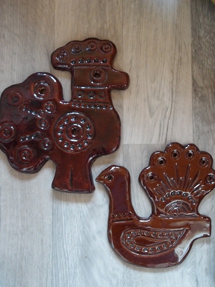 Vintage Kupittaan savi keramiikka savi seinäkukko seinäkana seinäkoriste