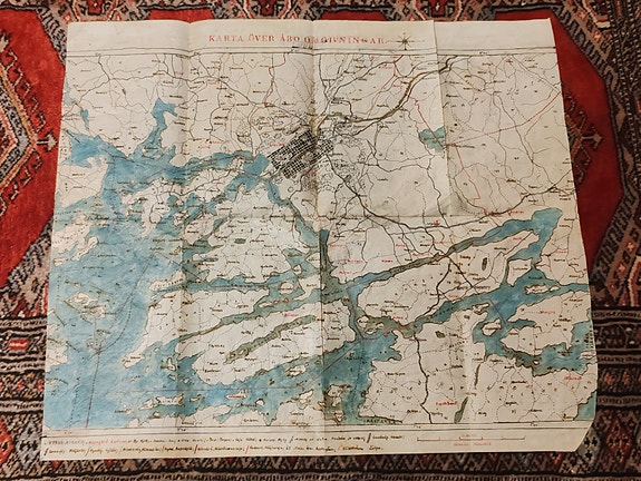 Upea, vanha käsinpiirretty kartta "Turku ympäristöineen"