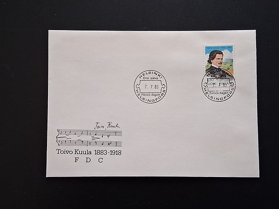 Ensipäiväkuori FDC Toivo Kuulan syntymästä 100 vuotta 7.7.1983