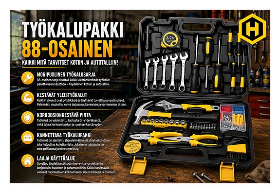 🛠 Työkalupakki 88-osainen – Kaikki mitä tarvitset kotiin ja autotalliin!