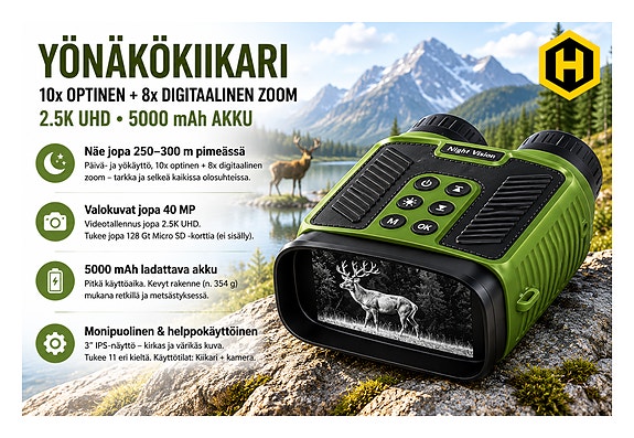 🥇 Yönäkökiikari – 10x optinen + 8x digitaalinen zoom, 2.5K UHD