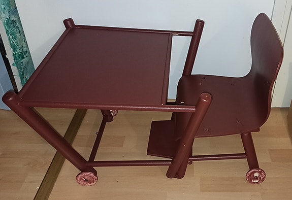 Juniorituoli 2in1, taaperon pöytä ja tuoli, puinen, taittuva, retro, vintage
