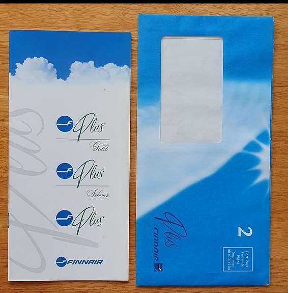 Finnair Plus ohjelma kirjekuoressa