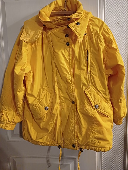 Vintage, toppatakki, lyhyt, keltainen, väljä malli, L