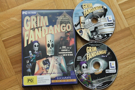 90-luku Grim Fandango CD-ROM Lucas Arts vanha seikkailu 1998 PC tietokone peli