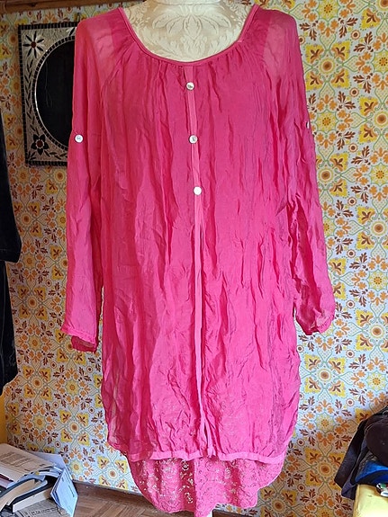 Pinkki tunikamekko tai pitkä paita silkkiä L XL