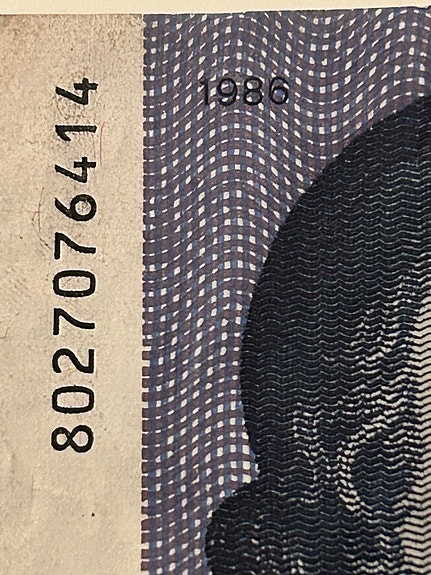 Suomen Pankki 1000 markan seteli 1986