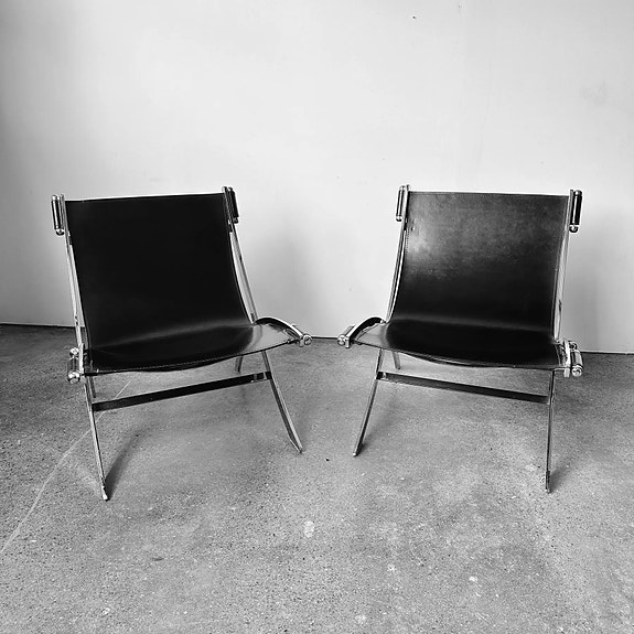Antonio Citterio, leather scissor chair. ruskea nahka teräsrunko 2 kpl