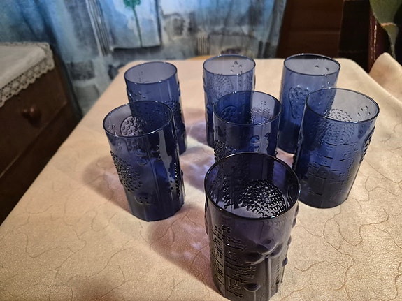 Nuutajärvi Flora lasit 7 kpl lila lasi