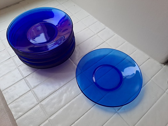 Karhula / Iittala 12 kpl lautaset h. 15 cm sininen lasi