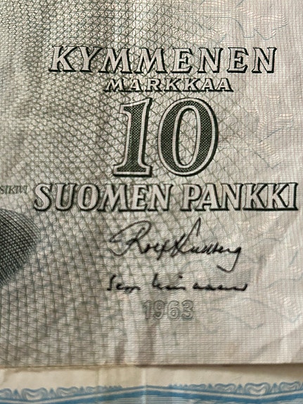 Suomen Pankki 5 ja 10 markan setelit 1963