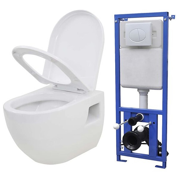 vidaXL Seinään kiinnitettävä WC ja piilotettu säiliö keramia valkoinen(sku275791