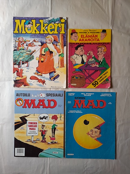 Sarjakuvat Mokkeri, MAD, punasulka, Ohukainen ja Paksukainen