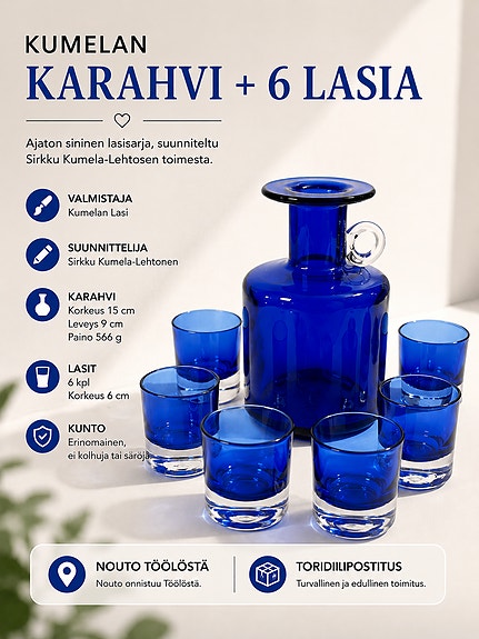 Kumelan Karahvi + 6 lasia setti (Helsingissä)
