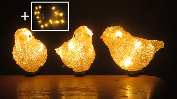 Led-koristevalot 3 lintua Alkuper. pakkaus, sisä- & ulkokäyttöön + Led valosarja